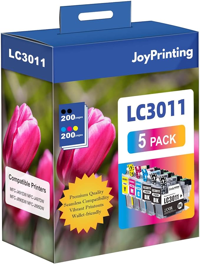 Compatible Brother LC3011 LC-3011 3011 Ink Cartridges for Brother MFC-J491DW MFC-J497DW MFC-J690DW MFC-J895DW Printer, 5-Pack (2 Black, 1 Cyan, 1 Magenta, 1 Yellow)-DeskLoop Office