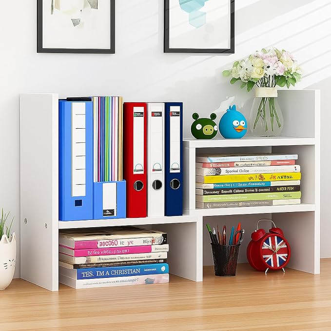 Desktop Shelf Organizer, Adjustable Wood Office Storage Rack, Counter Display - Image 6