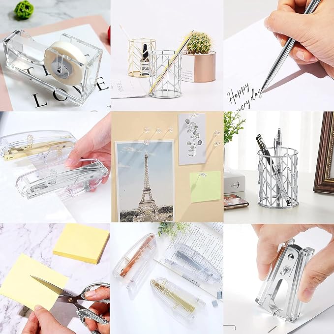 Office Desk Accessories，Office Supplies Set Acrylic Stapler Set Staple Remover - Image 3