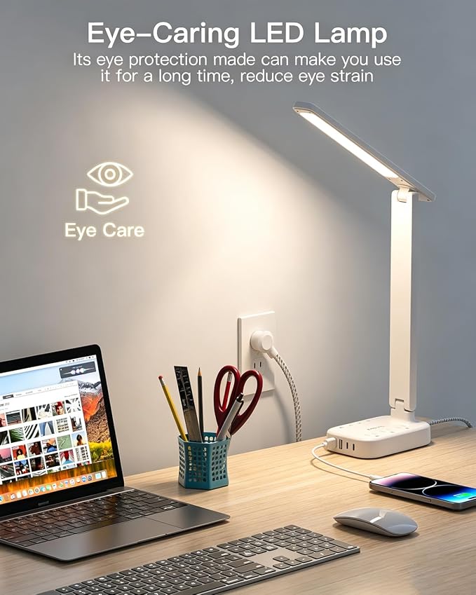 One Beat Small LED Desk Lamp Power Strip 10ft Extension Cord, 3 Outlets 4 USB - Image 4