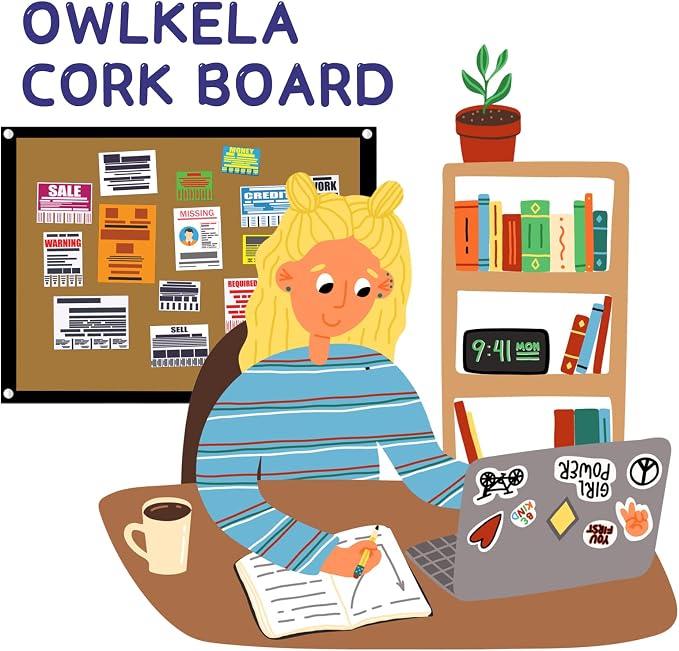 OWLKELA 14.6 X 11 Inch Cork Board Bulletin Board, Wall-Mounted Presentation - Image 7