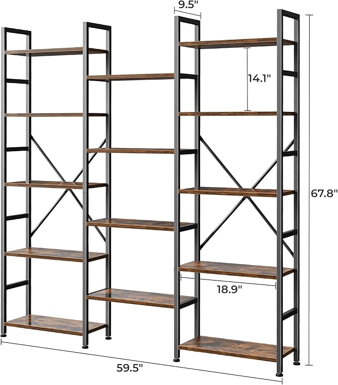 SUPERJARE Triple 5 Tier Bookshelf, Bookcase - Image 3
