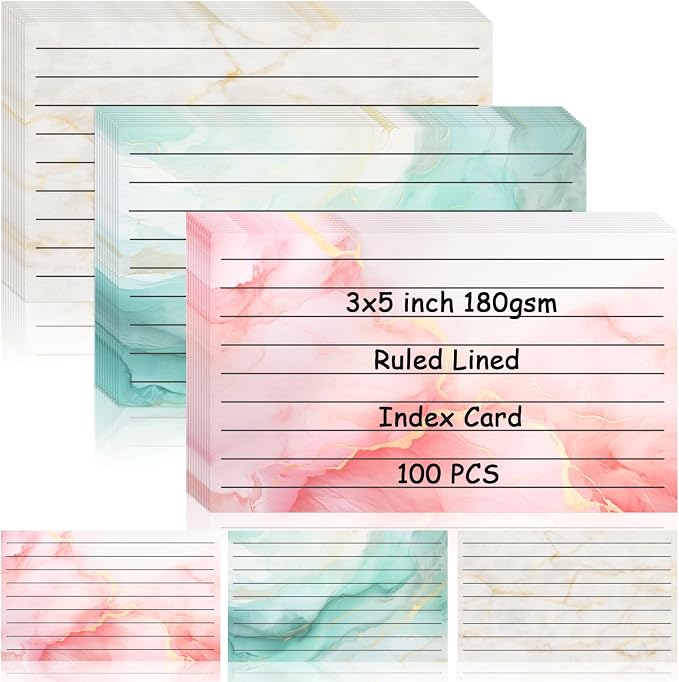 100 Pack Colored Index Cards 3x5 Marble Notecards Lined FlashCards by DOSTATNI
