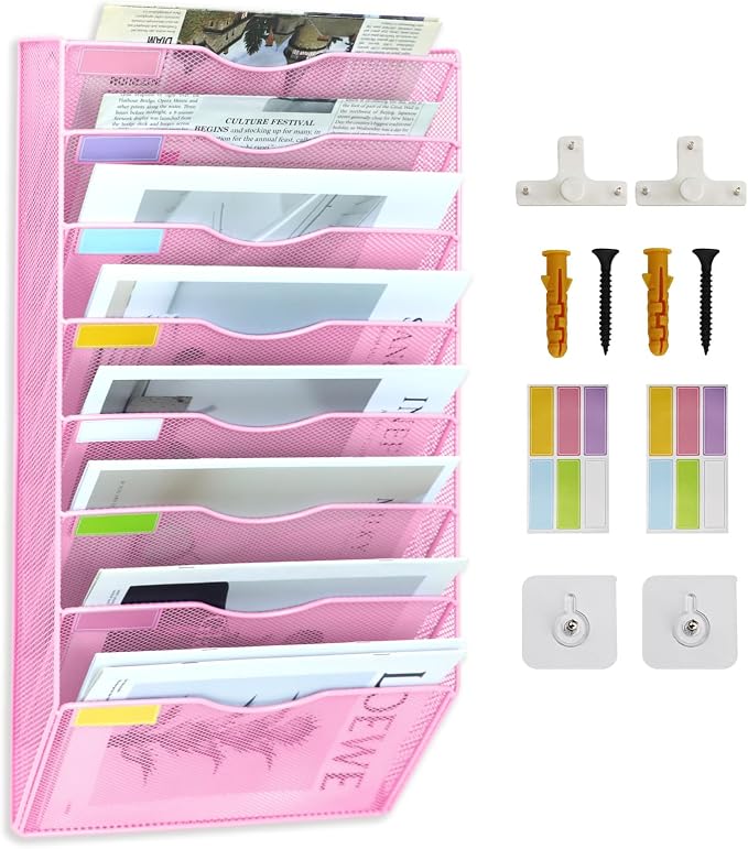 8 Pockets Mesh Wall File Holder Organizer Office Hanging File Folder Magazine by ideallife