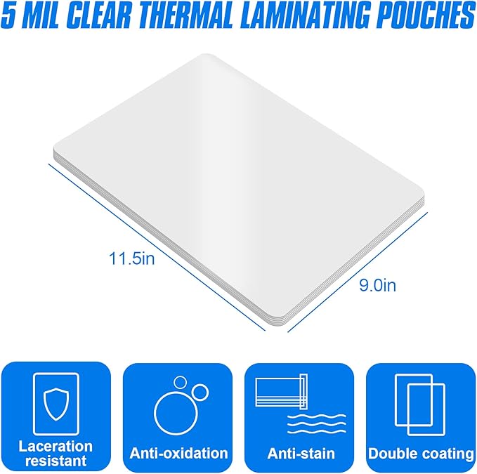 HERKKA 200 Pack Laminating Sheets, Holds 8.5 x 11 Inch Sheets, 5 Mil Clear Thermal Laminating Pouches 9 x 11.5 Inch Lamination Sheet Paper for Laminator, Round Corner Letter Size-DeskLoop Office
