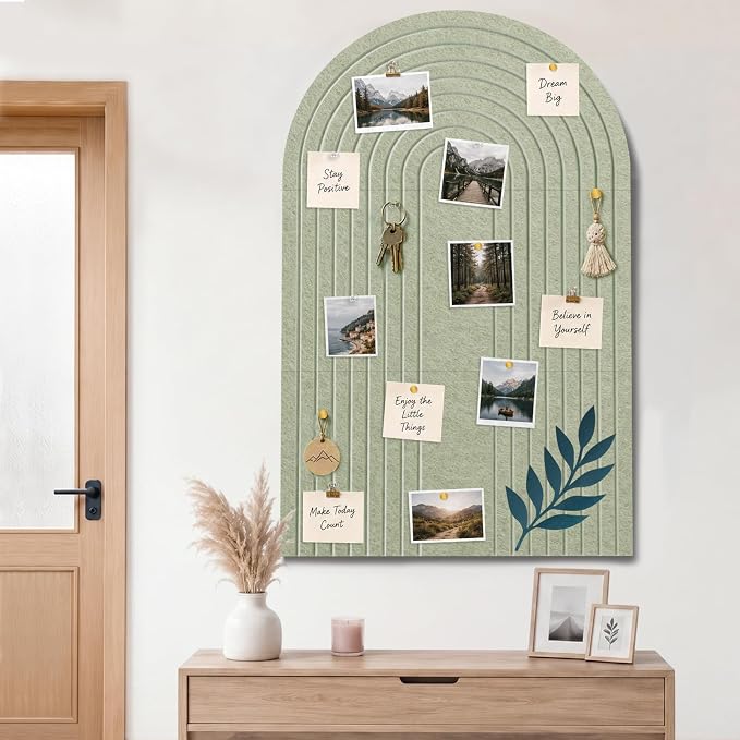 Large Arched Felt Bulletin Board, Sage Green Stylish Sized 36" x 24" Cork Board - Image 2
