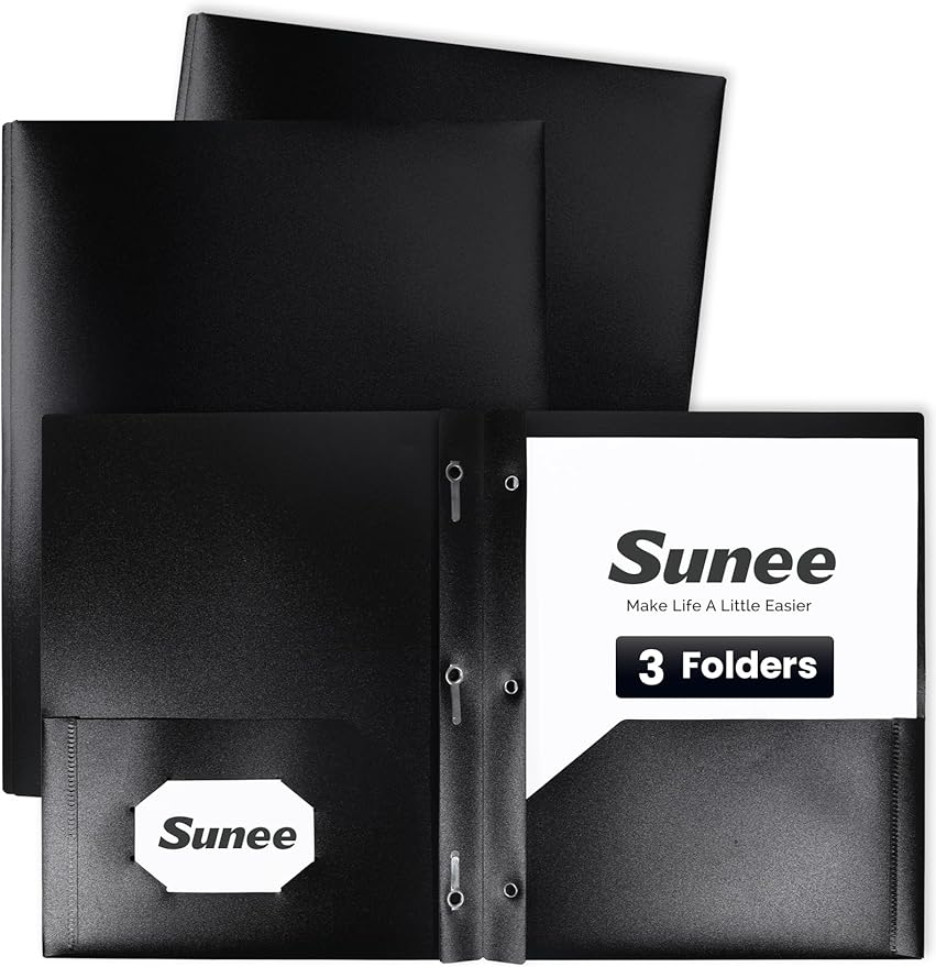 SUNEE 2 Pocket Folders with Prongs Plastic Folders with Pockets and Prongs Fit by SUNEE