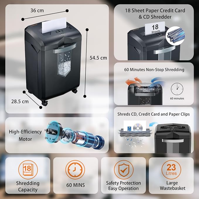 bonsaii 18 Sheet Heavy Duty Cross-Cut Paper and Credit Card Shredder, 6 Gallon - Image 2