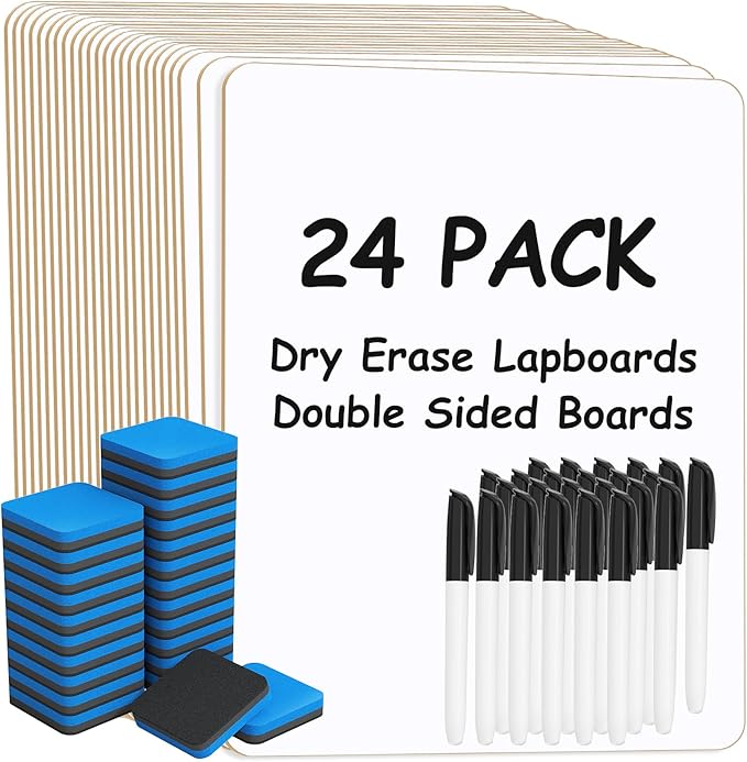 MaxGear Double Sided Dry Erase Board, 24 Pack | Reusable Double Sided Surface by MaxGear