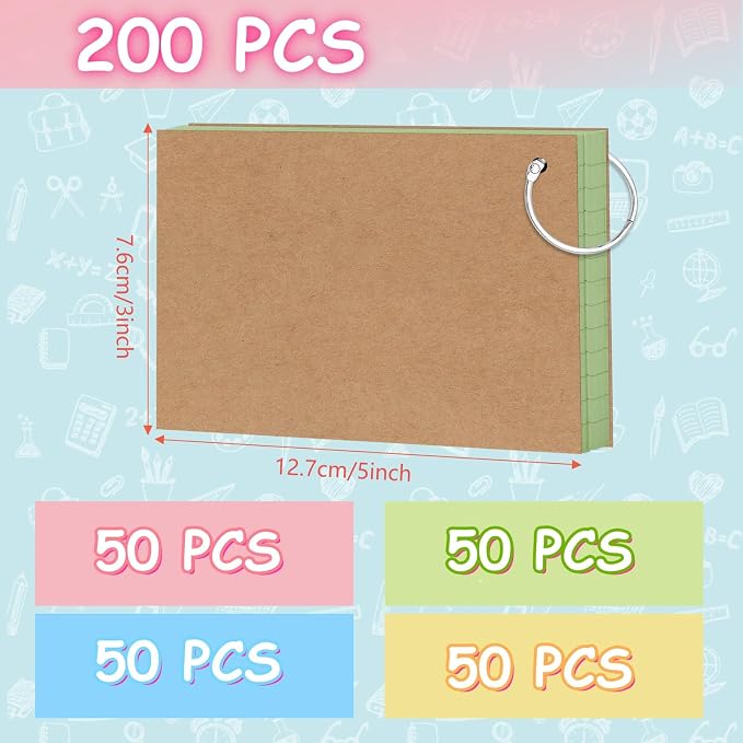 200 Count Colored Index Cards 3x5 Inch，Flashcards - Image 3