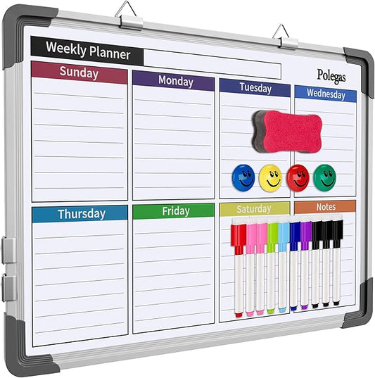 Dry Erase Calendar Whiteboard for Wall, Polegas 16" X 12" Magnetic White Board Board, Small Wall Monthly Double Sided Boards Student, Home, Office (Red)-DeskLoop Office