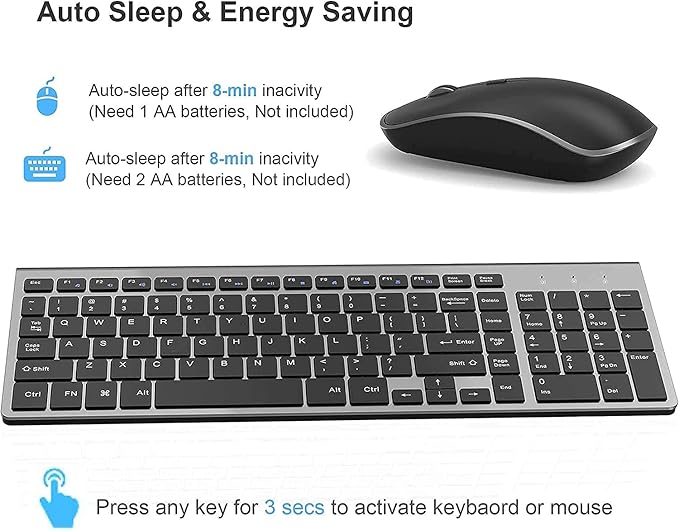 JOYACCESS Wireless Keyboard and Mouse,2.4G Ergonomic and Slim Wireless Computer Keyboard Mouse Designed for Windows, PC, Laptop,Tablet - Black Grey-DeskLoop Office