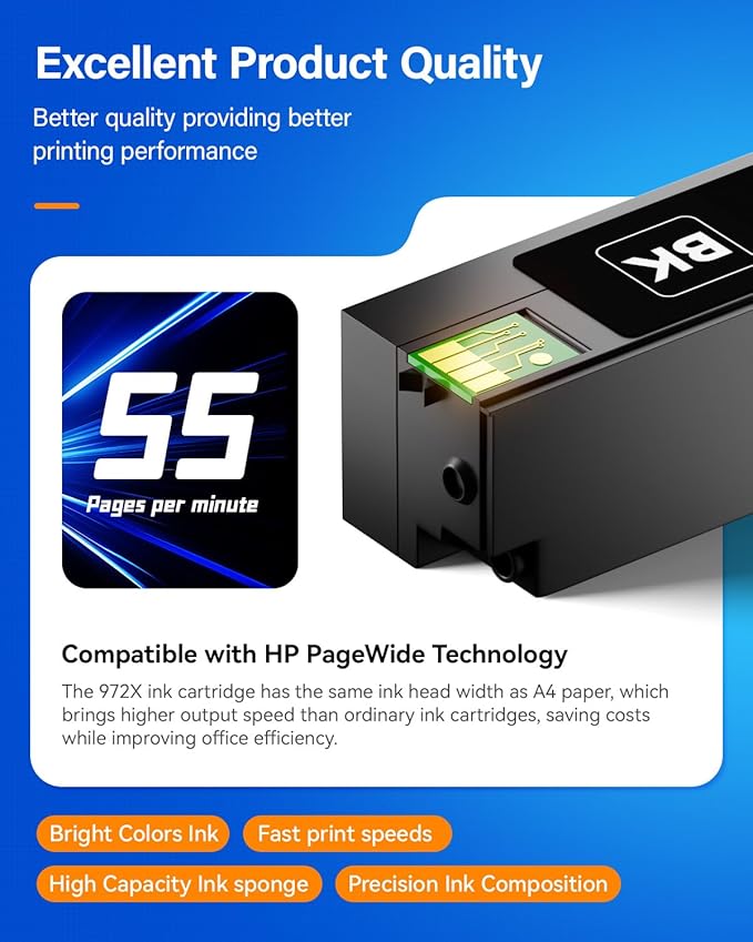 972X Ink Cartridges High Yield 4-Pack with chip Compatible Replacement for HP 972X 972A 972 use with HP Pagewide Pro 477dw 577dw 477dn 452dn 452dw 552dw 577z P55250dw Printer Black Cyan Magenta Yellow-DeskLoop Office