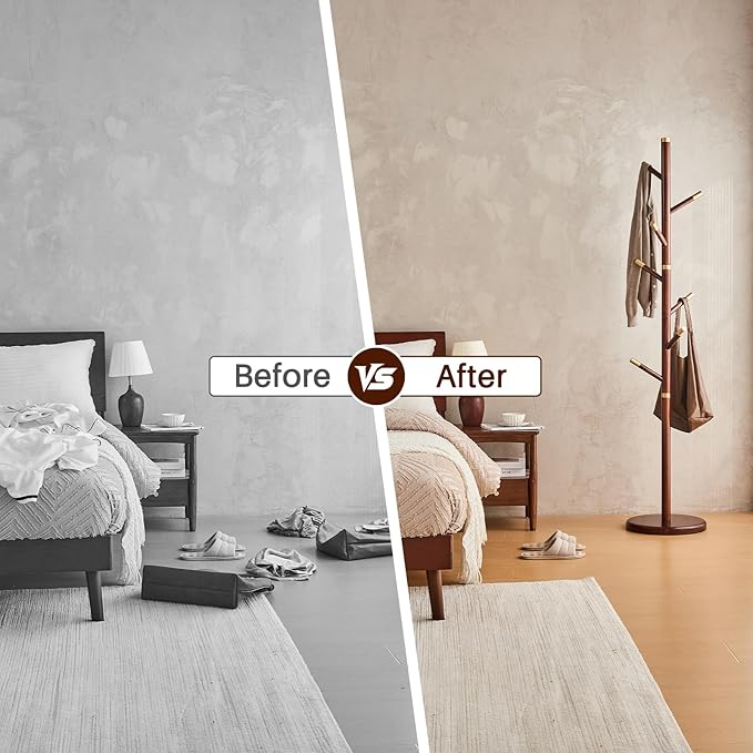 Uniclinens Coat Rack Freestanding Solid Wood Coat Tree Standing with 7 Hooks, Coat Rack Stand Creative Tree Branch-look (Walnut)-DeskLoop Office