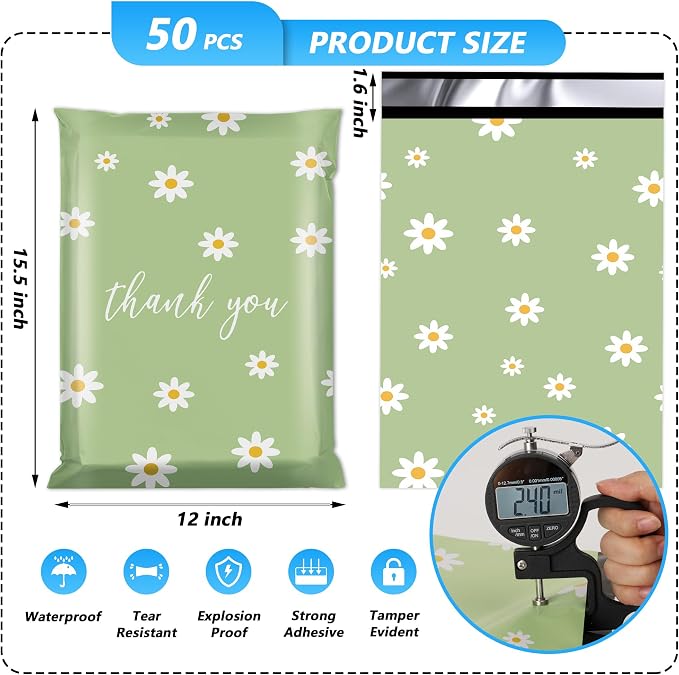 Thank You Poly Mailer 12x15.5 Inch 50 Pcs, Waterproof and Tear-Resistant - Image 2