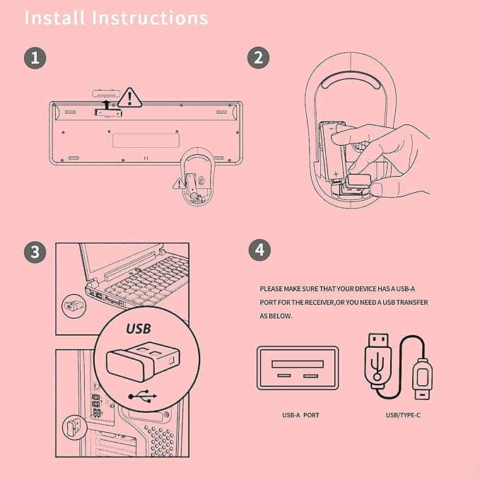 FOPETT Wireless Keyboard and Mouse Combo, 104 Keys Full-Sized 2.4 GHz Round Keycap Colorful Keyboards, USB Receiver Plug and Play, for Windows, Mac, PC, Laptop, Desktop (Pink)-DeskLoop Office