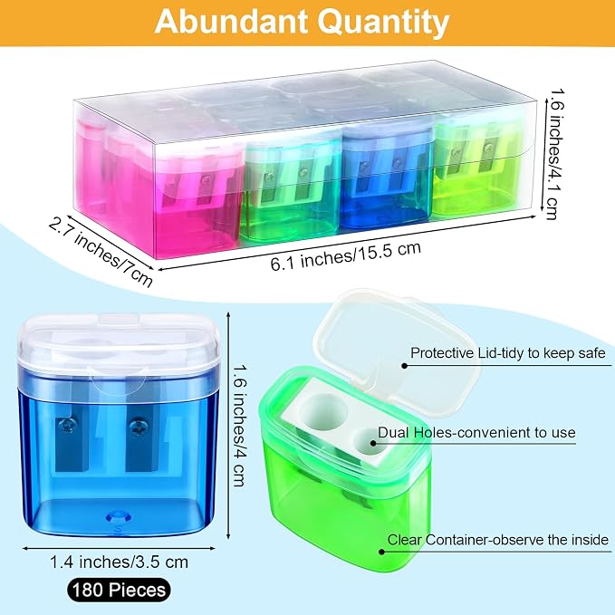 Aodaer 180 Pieces Pencil Sharpeners Manual Double Hole Pencil Sharpener - Image 2