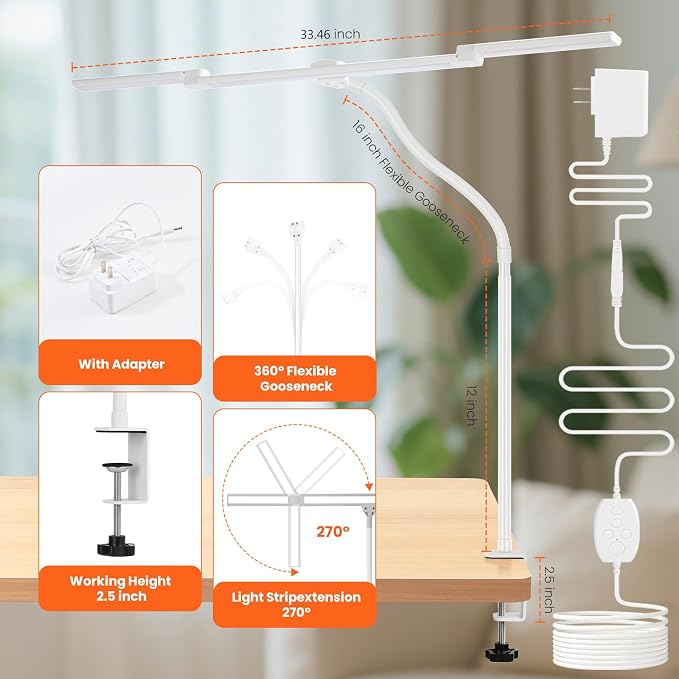 LED Desk Lamp for Office Home, 3 Light Bar Adjustable Desk Light - Image 5