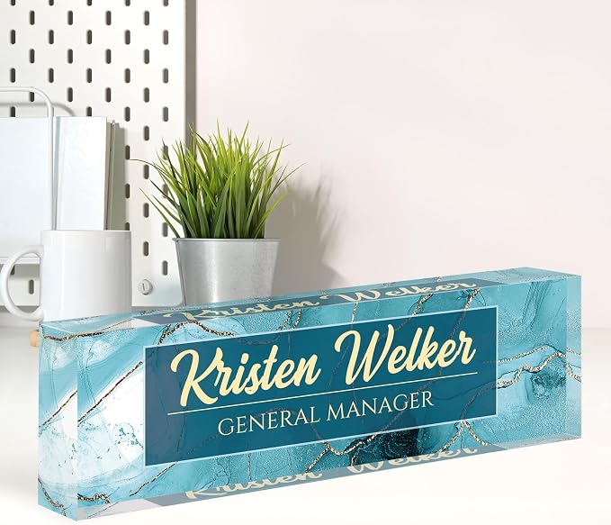 Name Plate for Desk, Desk Name Plate Personalized, Cyan Office Decor for Women by Spricoz