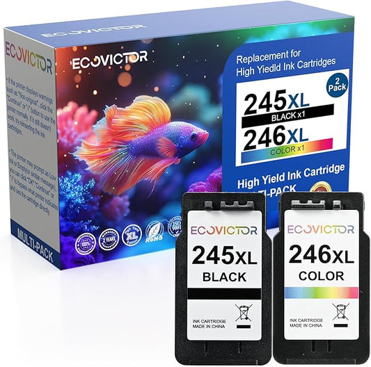 Eco-Friendly Ink Cartridge Replacement for Canon 245XL 246XL Black and Color Combo 2 Pack 245 246 PG-245 CL-246 XL for PIXMA TR4520 TR4522 TR4500 TS3320 MX492 MG2522 MG2920 MG3029 Printer-DeskLoop Office
