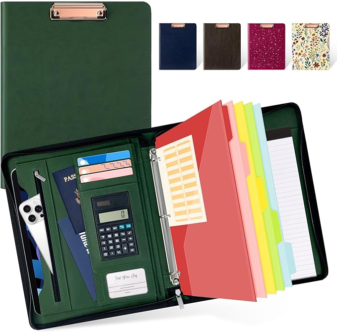 Ospelelf Green Clipboard with Storage 3 Binder Leather Portfolio Folder with by OspelelfOfficeSupplies