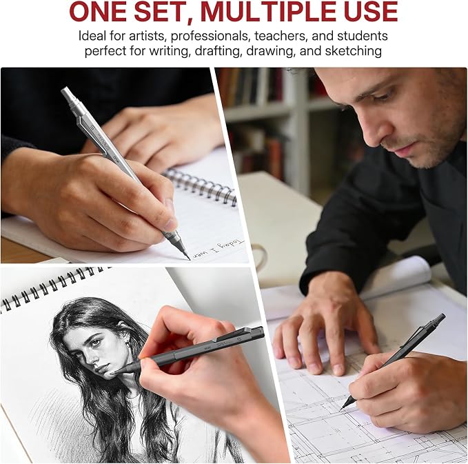 WUO 0.5mm Mechanical Pencil Set, 3 Metal Drafting Pencils - Image 6