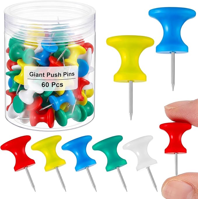 Outus 60 Pcs Giant Push Pins Jumbo Tacks 1/1.8inch Plastic Head by Outus