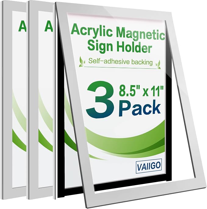 Acrylic Sign Holder 8.5" x 11" Wall Mount, Self Adhesive Magnetic Display Frame by VAIIGO