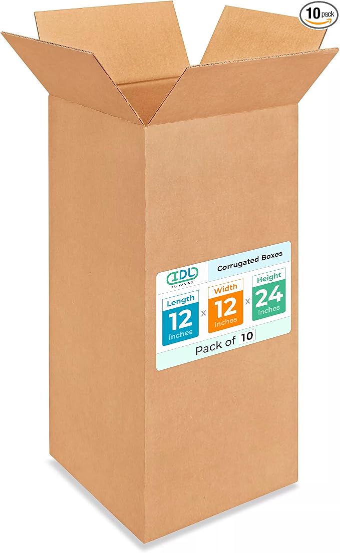 Tall Moving & Shipping Boxes 12x12x24 inches by IDLPackaging