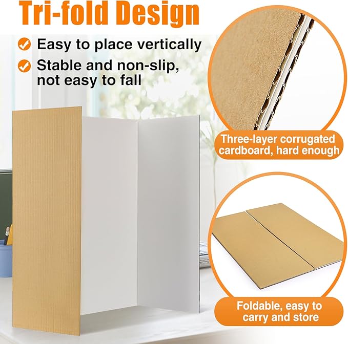 8 PCS Trifold Poster Board- Extra Large 48" x 36" Tri Fold Display Board Hard & Thick White Presentation Cardboard for Science Fair, School Projects, and Business Presentations Supply-DeskLoop Office