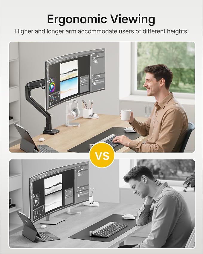 monTEK Heavy-Duty Monitor Arm for 17-57" Ultrawide Curved Screen, Supports up - Image 10
