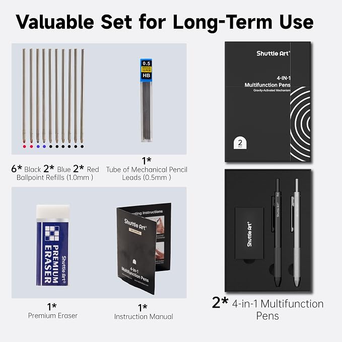 Shuttle Art 4 in 1 Multicolor Pen, 2 Pack Retractable Ballpoint Pens - Image 2