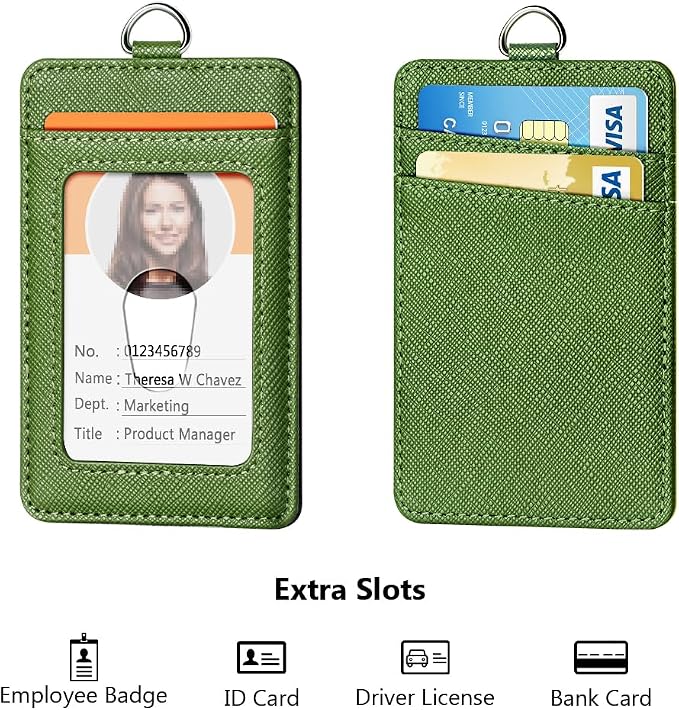 Leather Badge Holder and Adjustable Retractable Lanyards, Quick Release Buckle - Image 3