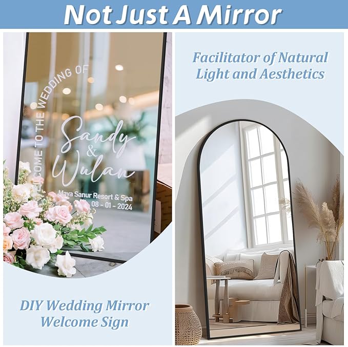 Large Arched Floor Mirror Full Length with Stand, 71''x32'' Black Standing Full Length Mirror for Bedroom Living Room Gym, Aluminum Alloy Frame-DeskLoop Office