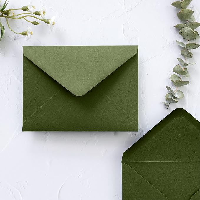 PONATIA 50 Pack Small Envelopes, 3.62 x 5.12'' Olive Green Envelopes Perfect - Image 9