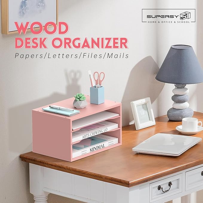 SUPEASY Wood Desk Organizer, 3 Tier Paper File Organizer - Image 2