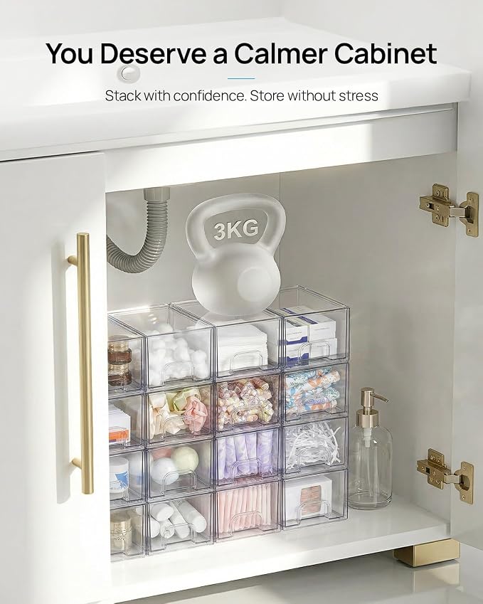 Vtopmart 12 Pack Small Clear Stackable Storage Drawers, Acrylic Bathroom Makeup - Image 4