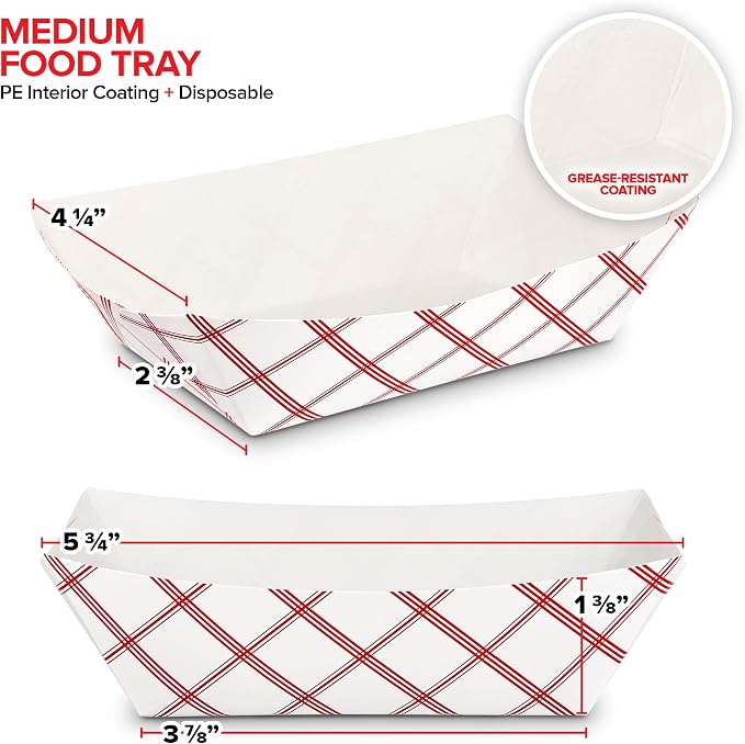 Small Paper Food Boats 1 Lb Disposable Red & White Checkered Trays, Eco - Image 3