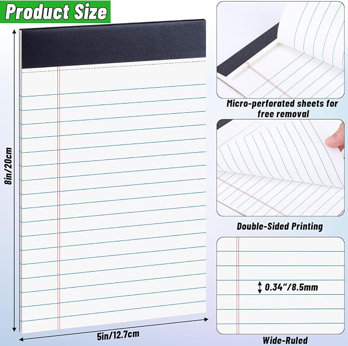 48 Pack Legal Pads Bulk, 5 x 8 Inch White Notepad, Note Pads College Ruled - Image 2
