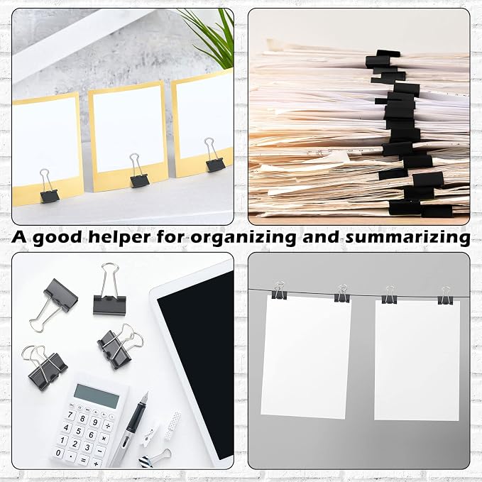 Yexiya 1000 Pcs Binder Clips Bulk Assorted Sizes Black Paper Clips Small Binder - Image 5