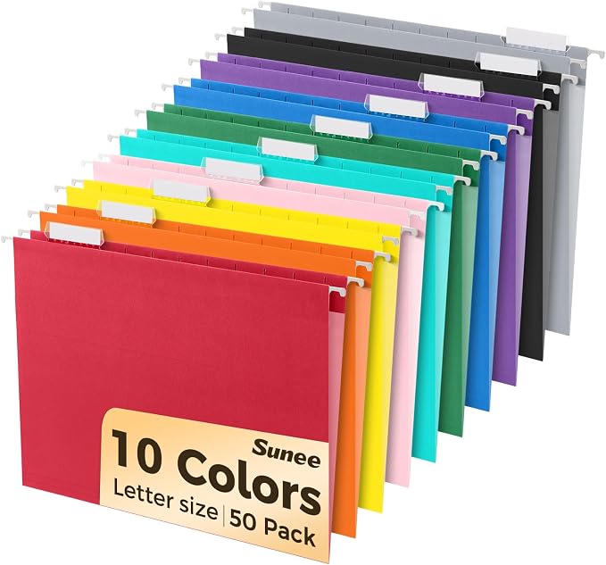SUNEE Hanging File Folders, 50 Pack Letter Size Hanging File Folders by SUNEE