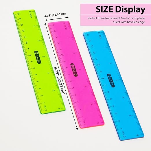 BAZIC Products 6 in Clear Plastic Ruler, Inch & Metric, 3 Pack - Image 5