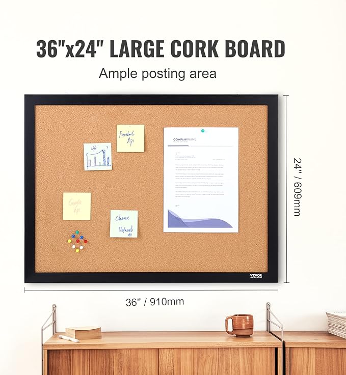 VEVOR 24 x 36 Cork Board, Large Bulletin Board - Image 3