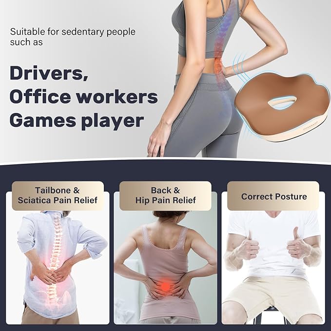 Coverado Car Seat Cushion, Memory Foam Office Chair Cushion for Car, Everlasting Comfort Sciatica & Hip & Tailbone Pain Relief Cushion for Long Sitting Driver Office Worker-Beige-DeskLoop Office