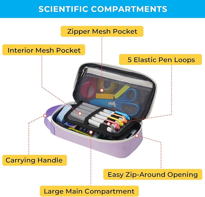 ECHSRT Big Pencil Case, Aesthetic Portable Zipper Pencil Bag with Hidden Pocket, Special Pouch for Men Women Adults, Stationery Organizer Pen Cases for Office Travel, Light Purple-DeskLoop Office