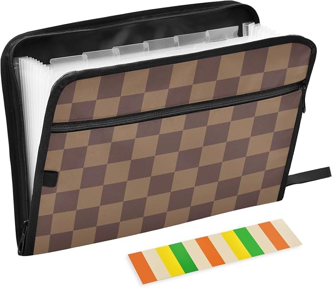 Expanding File Folder Brown Checkerboard Accordion File Organizer 13 Pockets by ALAZA