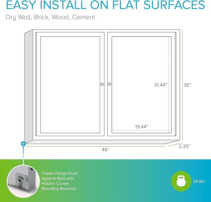Ghent 36" x 48" 2-Door indoor Enclosed Bulletin Board, Shatter Resistant, with Lock, Satin Aluminum Frame - Natural Cork (PA234K) Made in the USA-DeskLoop Office