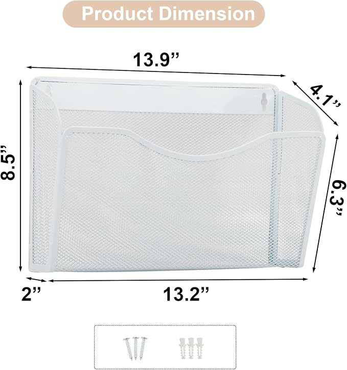 EASEPRES 3 Single Pocket Mesh Hanging File Organizer, Vertical Wall Mounted - Image 6