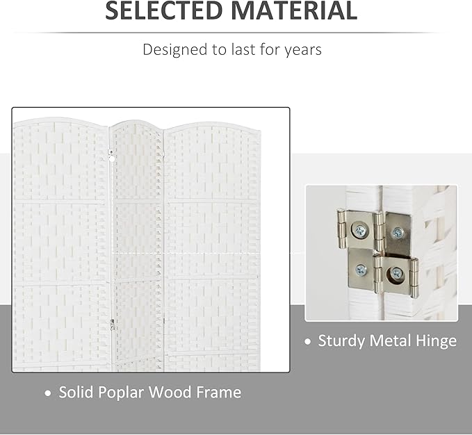 HOMCOM Room Divider, 4 Panel Folding Privacy Screen, 6FT Tall Portable Wicker Weave Partition Wall Divider for Bedroom, Home Office, White-DeskLoop Office