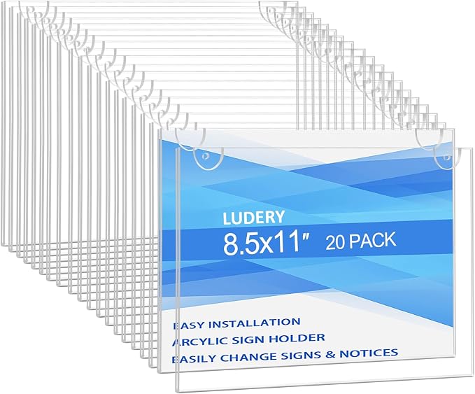 Acrylic Sign Holder 11x8.5 Horizontal, Wall Mount Document Holder, Restaurant by Ludery
